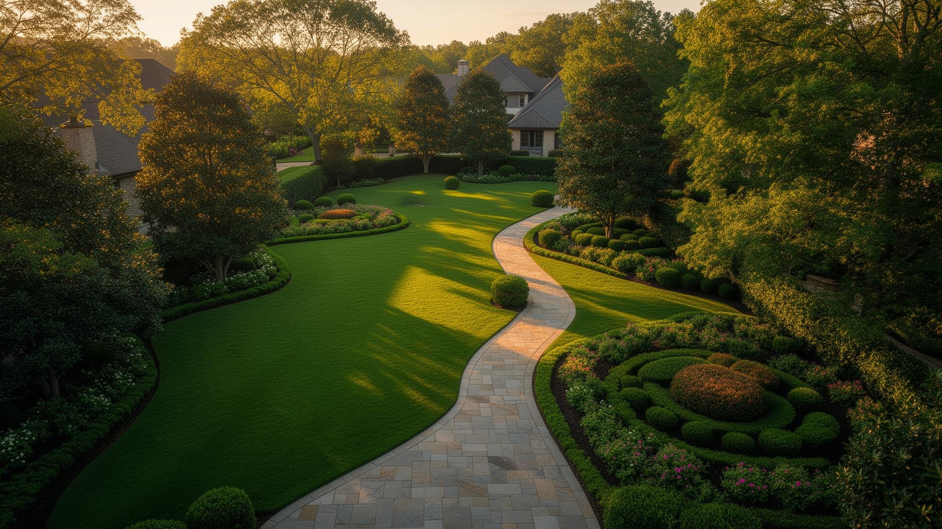 Manicured estate landscaping